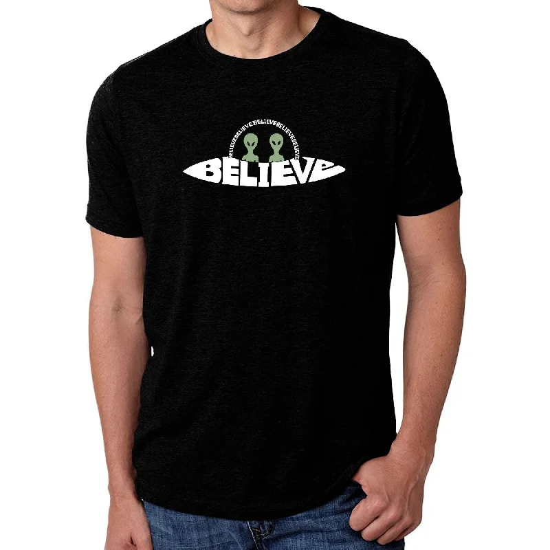 LA Pop Art Men's Premium Blend Word Art T-Shirt - Believe UFO