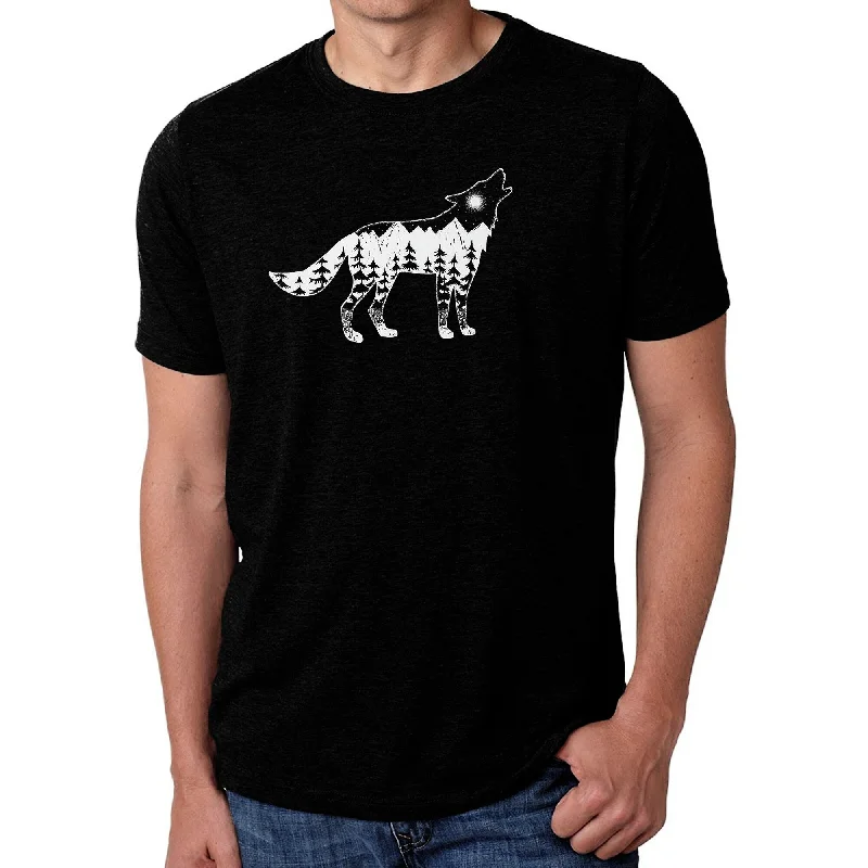 LA Pop Art Men's Premium Blend Word Art T-shirt - Howling Wolf