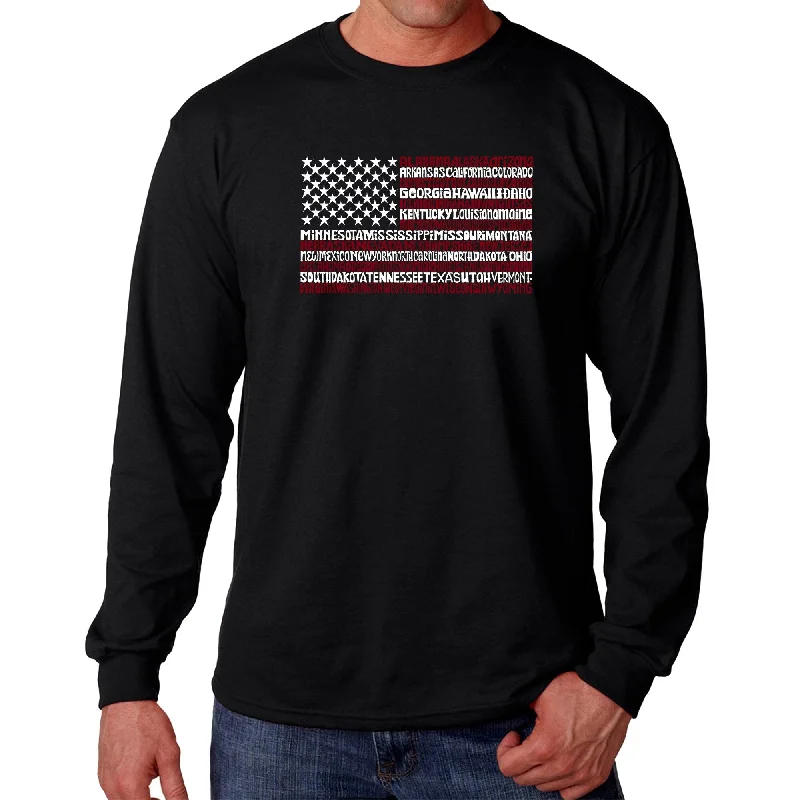 LA Pop Art Men's Word Art Long Sleeve T-shirt - 50 States USA Flag