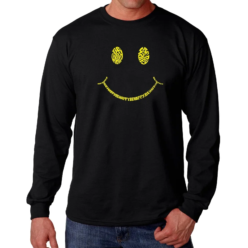 LA Pop Art Men's Word Art Long Sleeve T-shirt - Be Happy Smiley Face