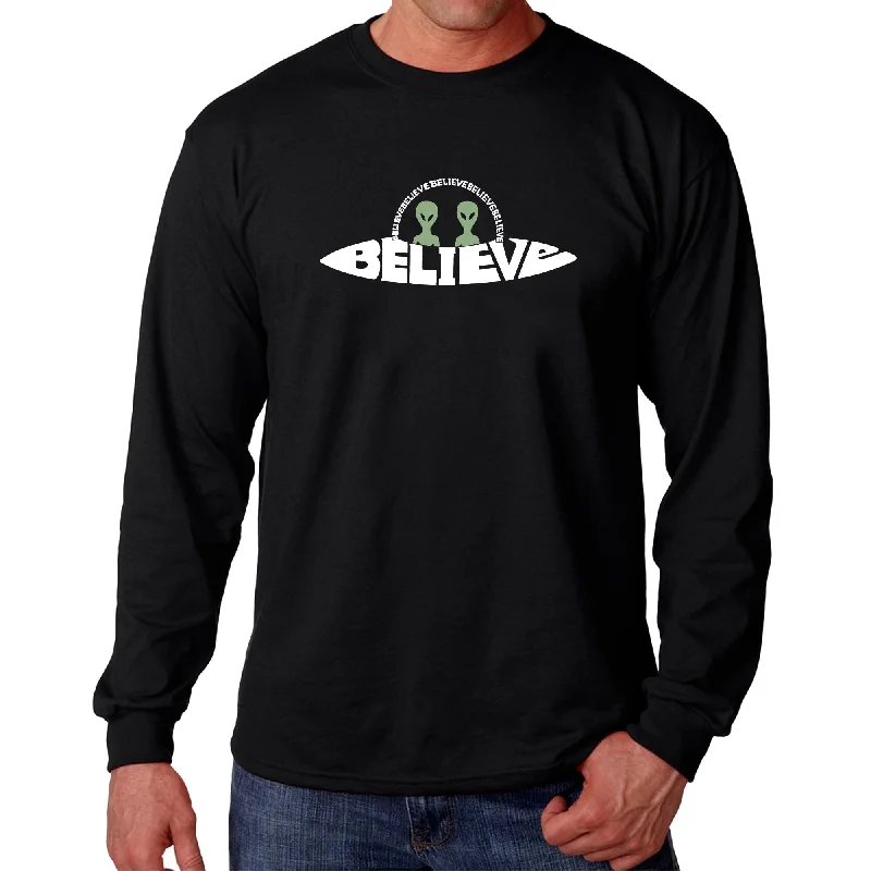 LA Pop Art Men's Word Art Long Sleeve T-Shirt - Believe UFO