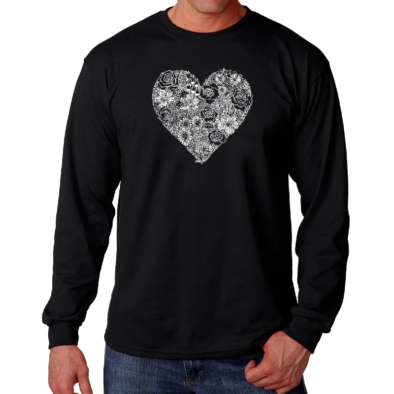 LA Pop Art Men's Word Art Long Sleeve T-shirt - Heart Flowers