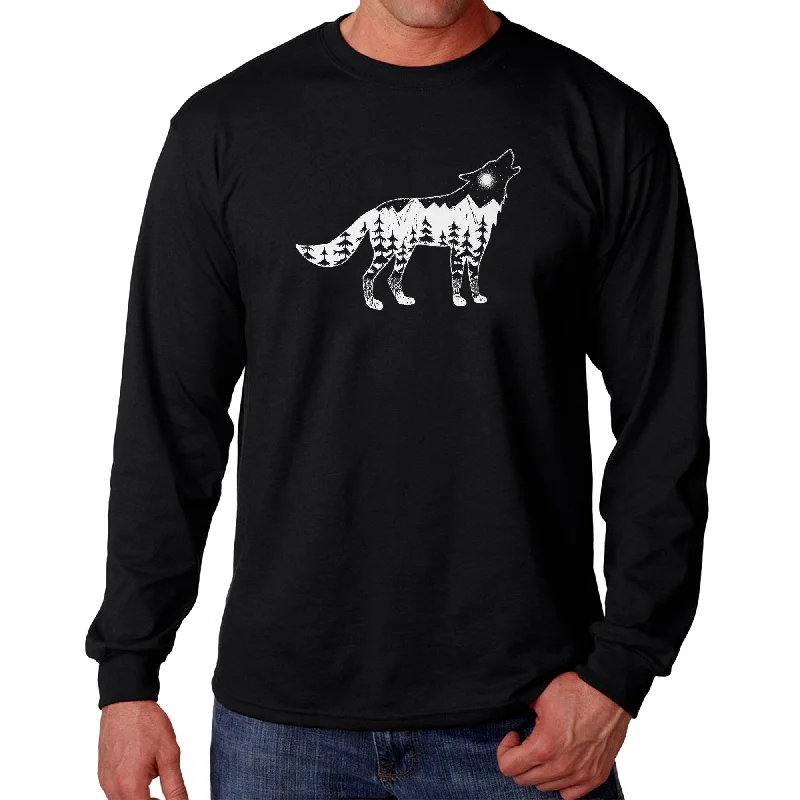 LA Pop Art Men's Word Art Long Sleeve T-shirt - Howling Wolf