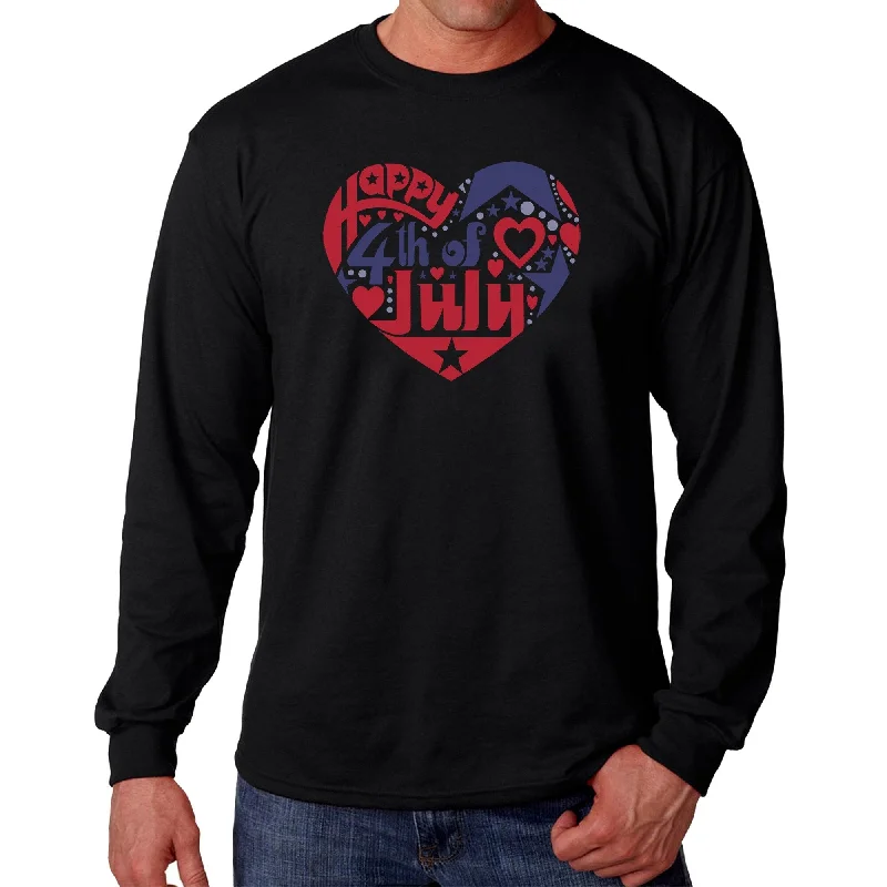 LA Pop Art Men's Word Art Long Sleeve T-shirt - July 4th Heart