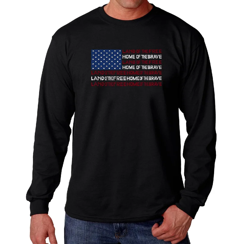 LA Pop Art Men's Word Art Long Sleeve T-shirt - Land of the Free American Flag