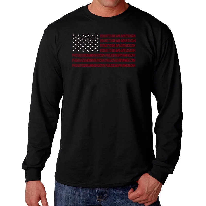 LA Pop Art Men's Word Art Long Sleeve T-Shirt - Proud To Be An American