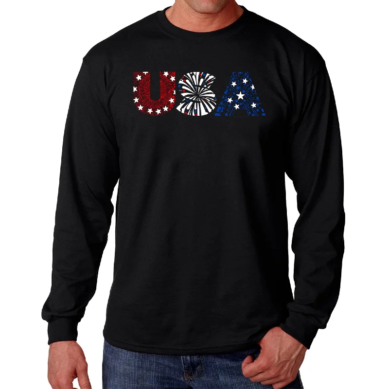 LA Pop Art Men's Word Art Long Sleeve T-Shirt - USA Fireworks