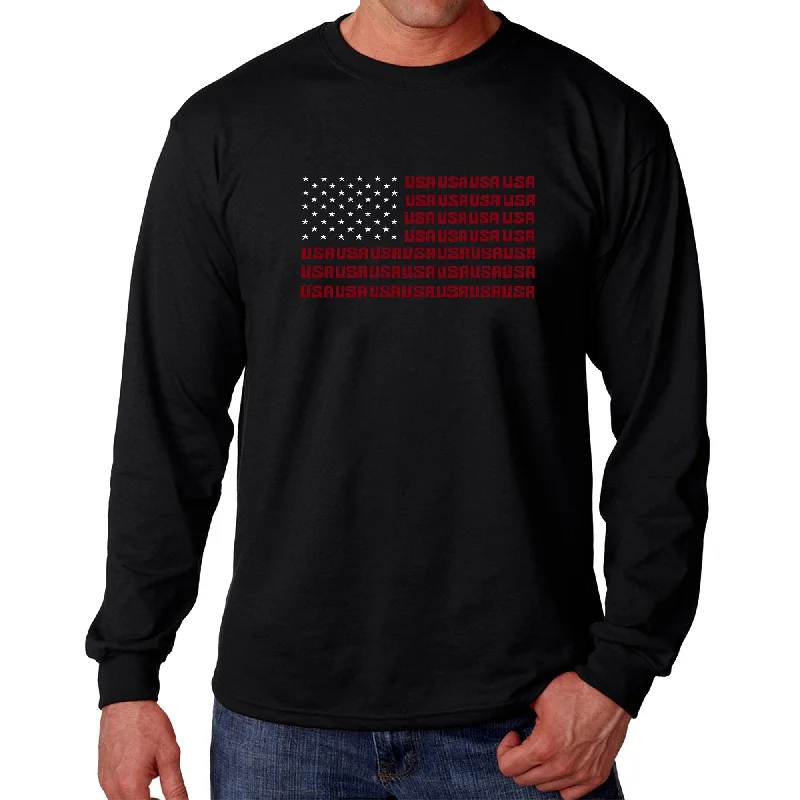 LA Pop Art Men's Word Art Long Sleeve T-shirt - USA Flag