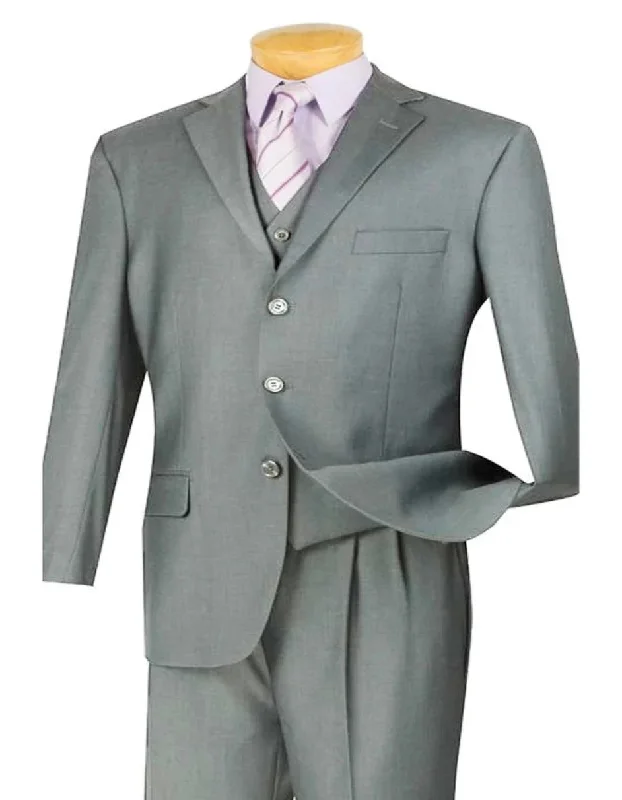 Light Grey Suit - Silver Gray Suit For Wedding - Mens 3 Button Classic Fit Vested Light Grey Suit