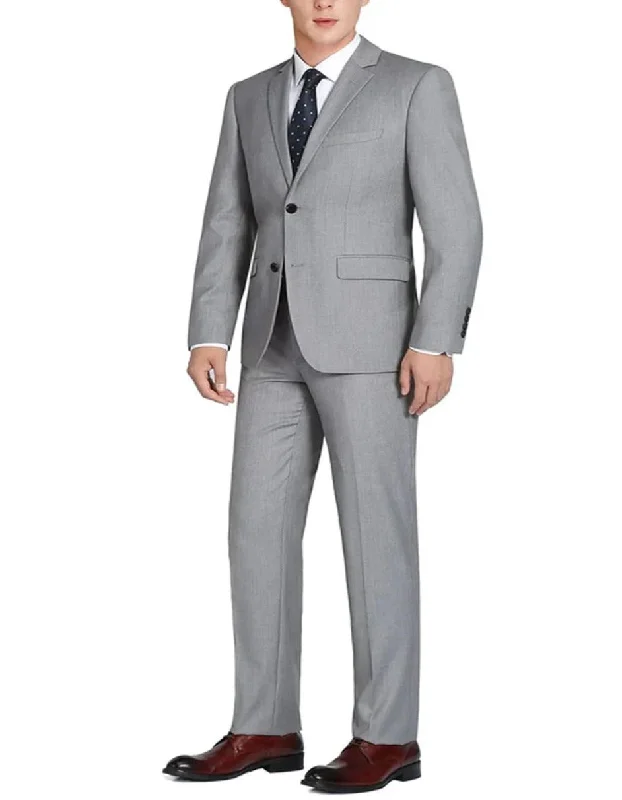 Light Grey Suit - Silver Gray Suit For Wedding - Mens Basic Two Button Slim Fit Light Grey Optional Vest Wool Suit