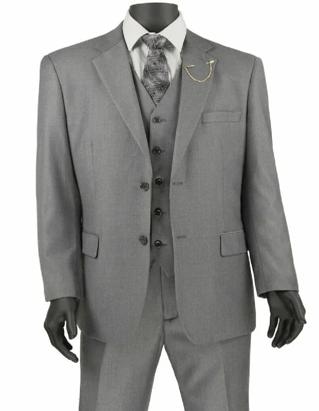 Light Grey Suit - Silver Gray Suit For Wedding - Mens Classic Fit Two Button Vested Light Grey Suit