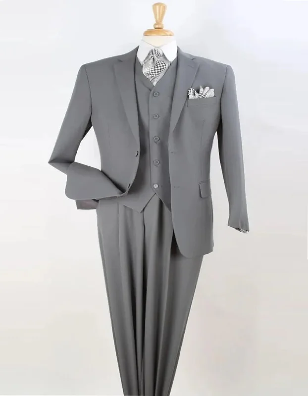 Light Grey Suit - Silver Gray Suit For Wedding - Mens Classic Fit Vested Light Grey Two Button Suit