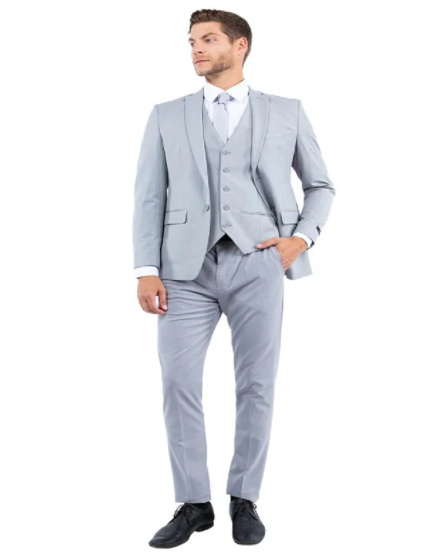 Light Grey Suit - Silver Gray Suit For Wedding - Men's One Button Vested Slim Fit Business & Light Grey Wedding Suit