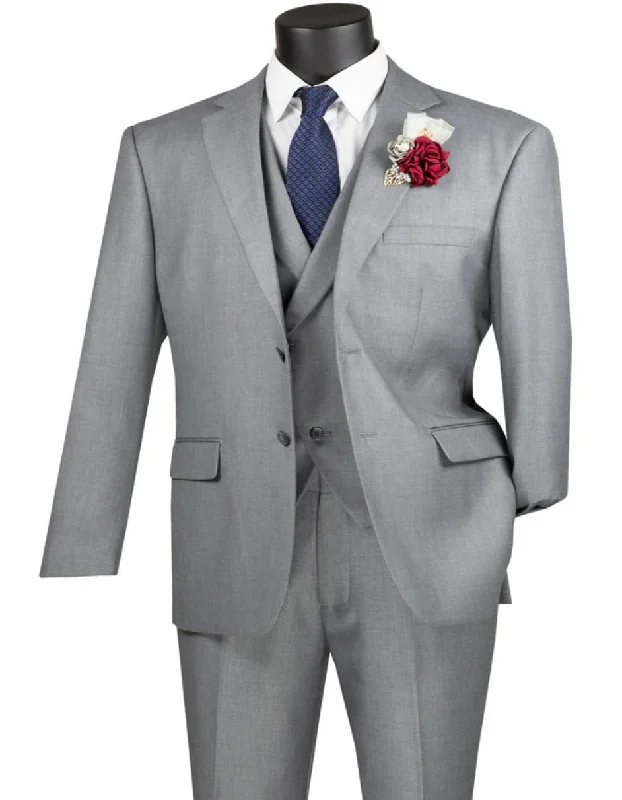 Light Grey Suit - Silver Gray Suit For Wedding - Mens Two Button Modern Fit Suit With Double Breasted Peak Lapel Light Grey Vest