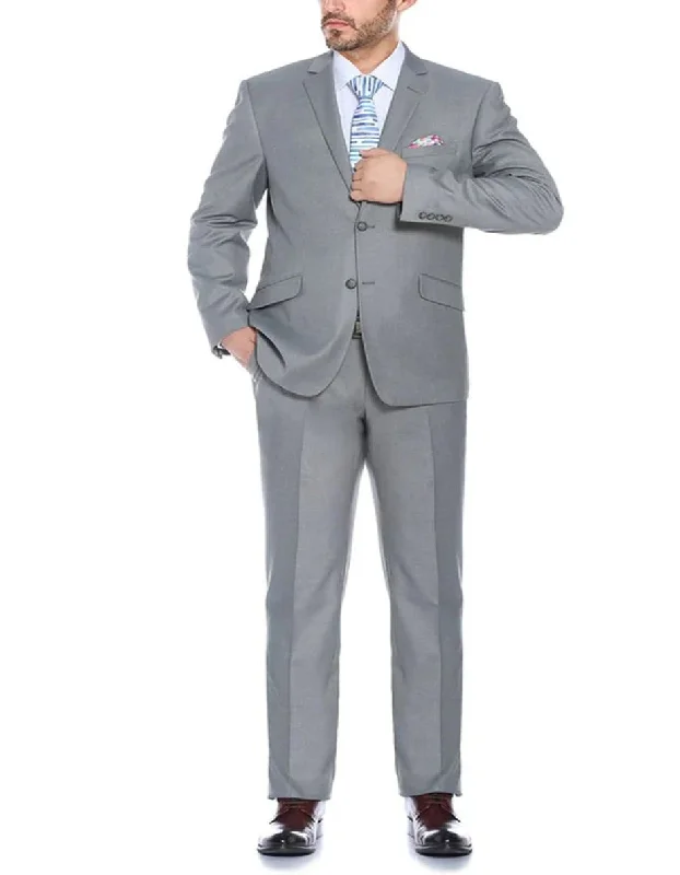 Light Grey Suit - Silver Gray Suit For Wedding - Mens Two Button Slim Fit Hack Light Grey Pocket Suit