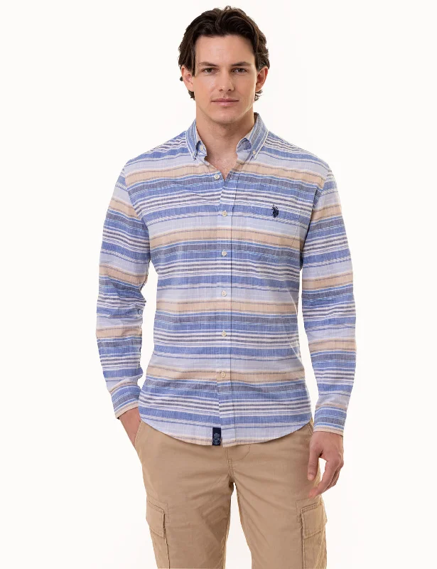 LONG SLEEVE MULTI STRIPE POPLIN SHIRT