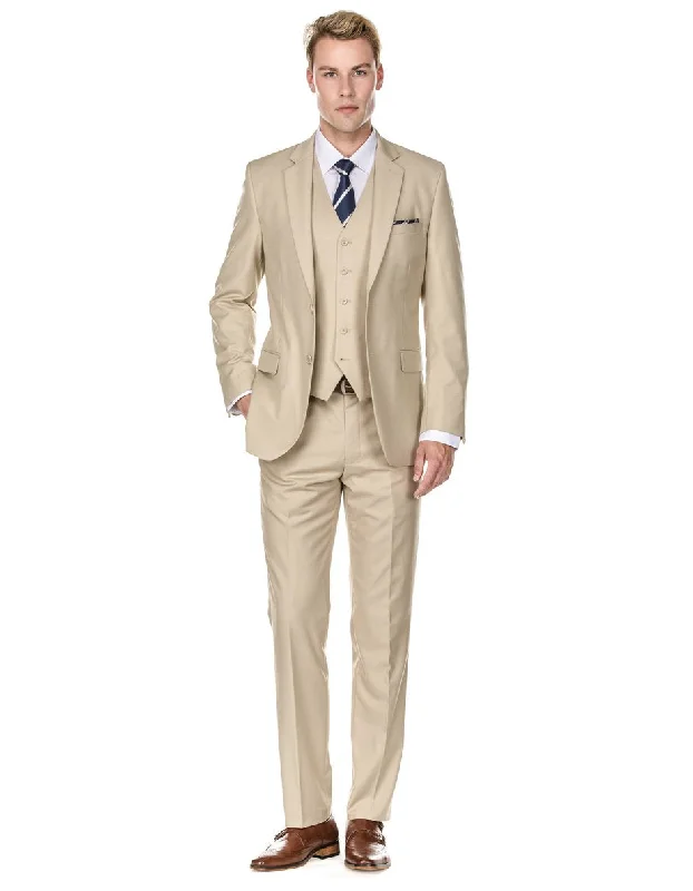 Mens Vested Smart Modern Fit Suit Light Tan