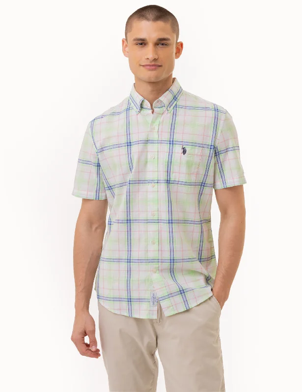 PLAID POPLIN WOVEN SHORT SLEEVE SHIRT