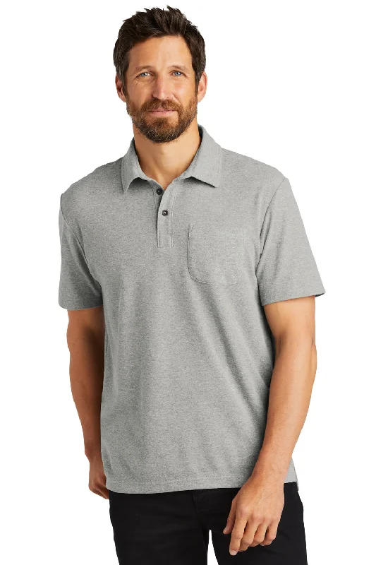 Port Authority Mens C-FREE Pique Short Sleeve Polo Shirt w/ Pocket - Heather Deep Smoke Grey