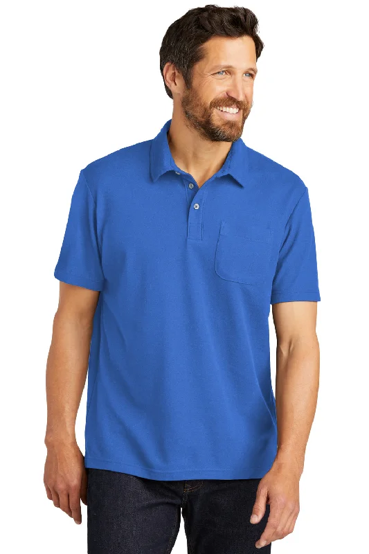 Port Authority Mens C-FREE Pique Short Sleeve Polo Shirt w/ Pocket - True Blue