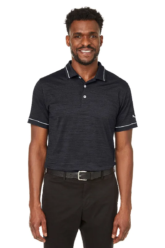 Puma Mens Cloudspun Monarch Moisture Wicking Short Sleeve Polo Shirt - Heather Black/Heather High Rise Grey