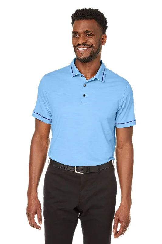 Puma Mens Cloudspun Monarch Moisture Wicking Short Sleeve Polo Shirt - Heather Placid Blue/Navy Blue