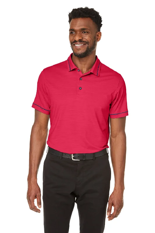 Puma Mens Cloudspun Monarch Moisture Wicking Short Sleeve Polo Shirt - Heather Teaberry Red/Navy Blue