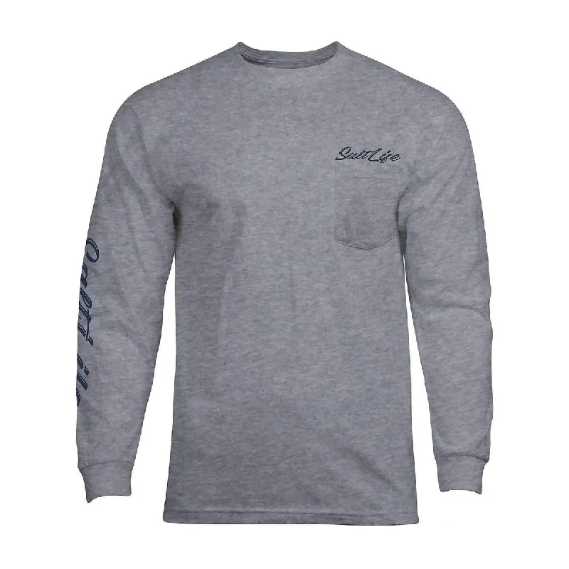 Salt Life Men's Golden Hour Logo Graphic Long Sleeve Pocket T-Shirt Gray