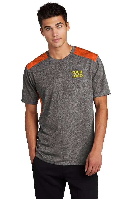 Sport-Tek PosiCharge Tri-Blend Branded Wicking Draft Tee's, Deep Orange/Dark Grey Heather