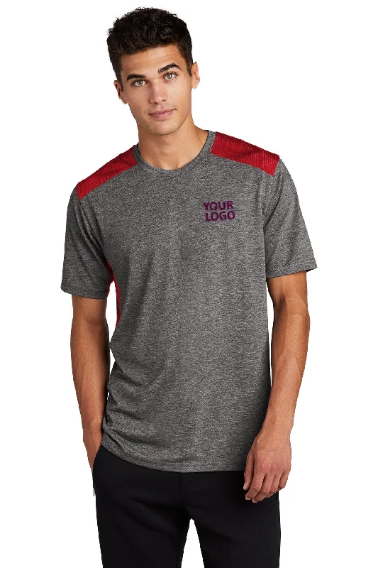 Sport-Tek PosiCharge Tri-Blend Branded Wicking Draft Tee's, TRUE Red/Dark Grey Heather