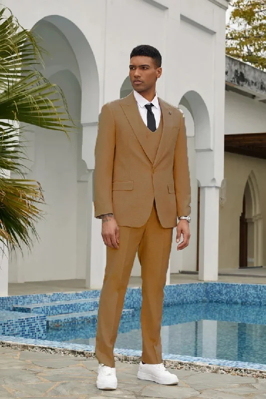 Tan Suits For Wedding - Tan Groomsmen Suits - Tan Double Breasted Tuxedo