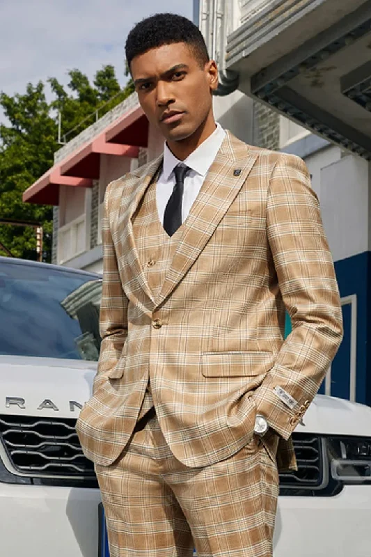 Tan Suits For Wedding - Tan Groomsmen Suits - Tan Hybrid Fit Tuxedo