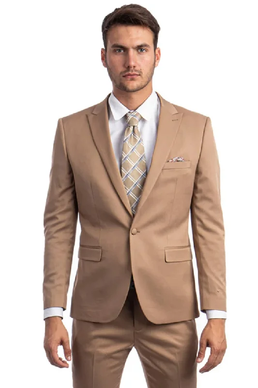 Tan Suits For Wedding - Tan Groomsmen Suits - Tan Skinny Fit Tuxedo