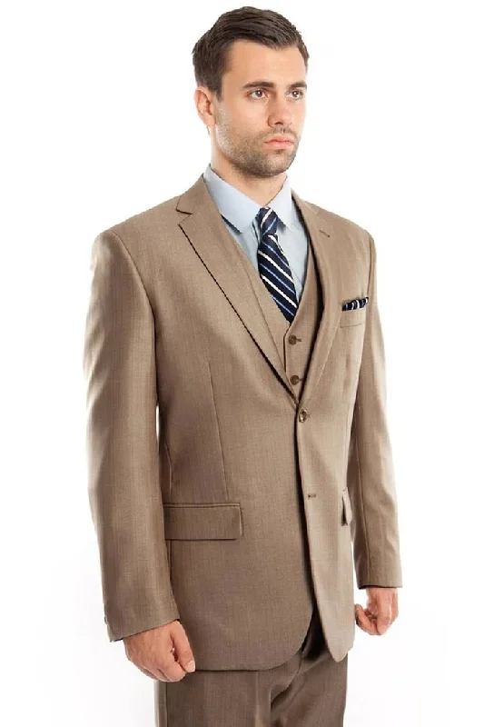 Tan Suits For Wedding - Tan Groomsmen Suits - Tan Slim Fit Vested Tuxedo