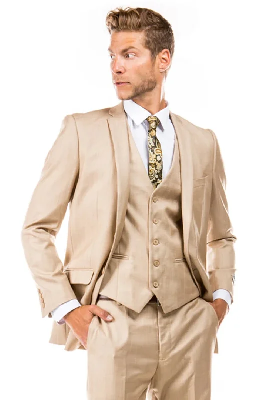 Tan Suits For Wedding - Tan Groomsmen Suits - Tan Slim Notch Lapel Tuxedo