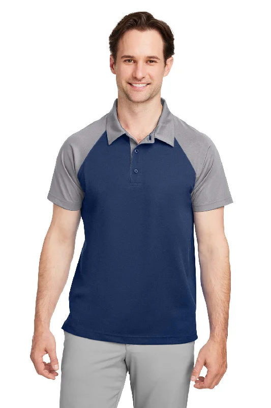 Team 365 Mens Command Colorblock Moisture Wicking Short Sleeve Polo Shirt - Dark Navy Blue/Graphite Grey