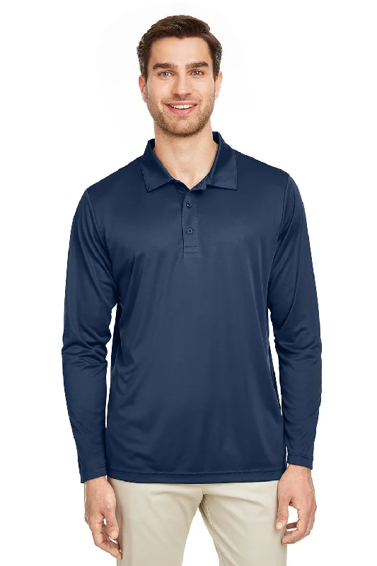 Team 365 Mens Zone Sonic Moisture Wicking Long Sleeve Polo Shirt - Dark Navy Blue