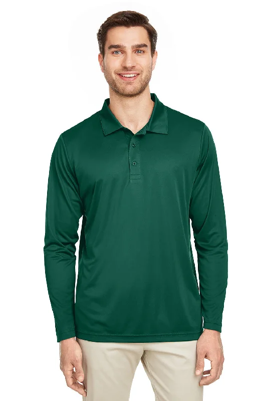 Team 365 Mens Zone Sonic Moisture Wicking Long Sleeve Polo Shirt - Forest Green