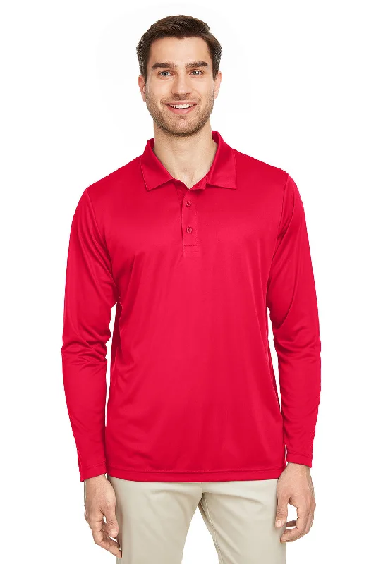 Team 365 Mens Zone Sonic Moisture Wicking Long Sleeve Polo Shirt - Red