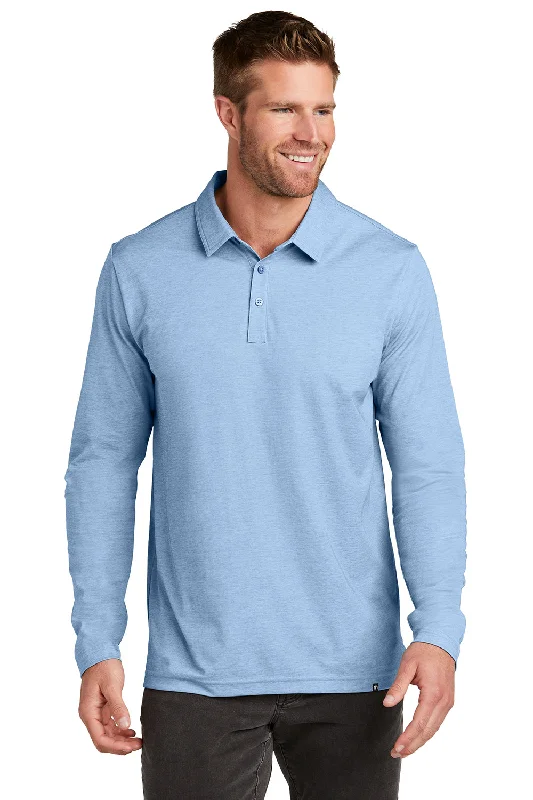 TravisMathew Mens Oceanside Moisture Wicking Long Sleeve Polo Shirt - Heather Allure Blue