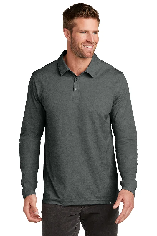 TravisMathew Mens Oceanside Moisture Wicking Long Sleeve Polo Shirt - Heather Black