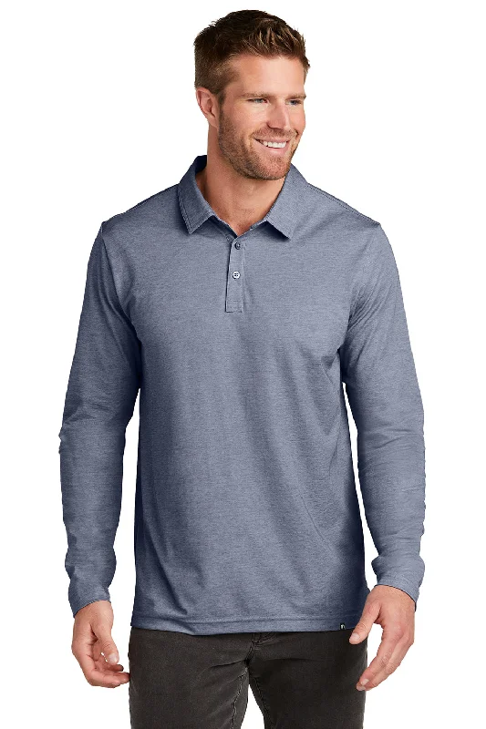 TravisMathew Mens Oceanside Moisture Wicking Long Sleeve Polo Shirt - Heather Blue Nights