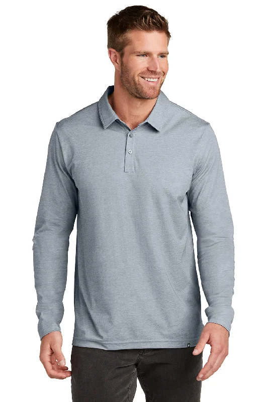 TravisMathew Mens Oceanside Moisture Wicking Long Sleeve Polo Shirt - Heather Quiet Shade Grey