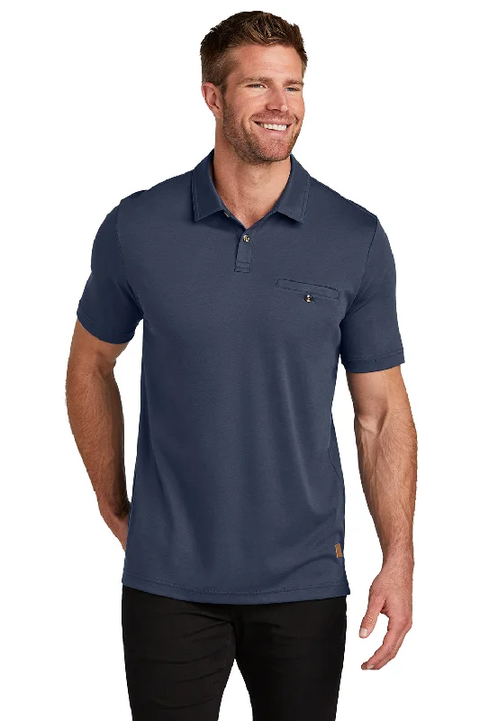 TravisMathew Mens Sunsetters Moisture Wicking Short Sleeve Polo Shirt w/ Pocket - Blue Nights