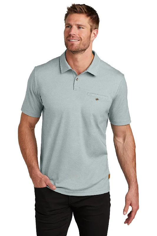 TravisMathew Mens Sunsetters Moisture Wicking Short Sleeve Polo Shirt w/ Pocket - Heather Balsam Green