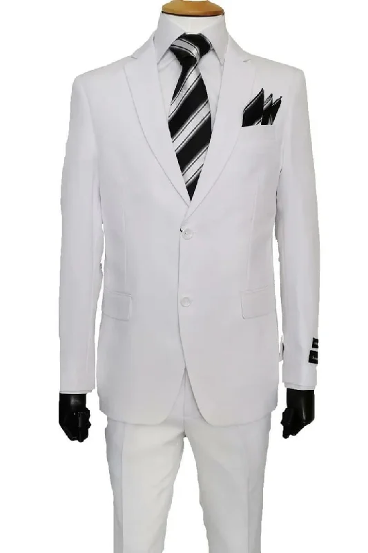 White Wedding Suit For Men - Perfect For Groom - Mens 2 Button Classic Fit Basic Poplin Suit In White