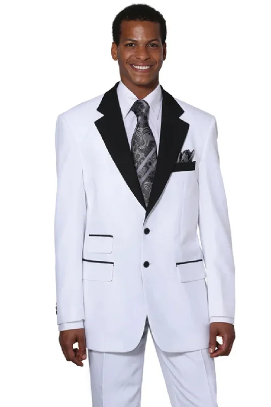 White Wedding Suit For Men - Perfect For Groom - Mens 2 Button Classic Fit Contrast Collar Tuxedo In White