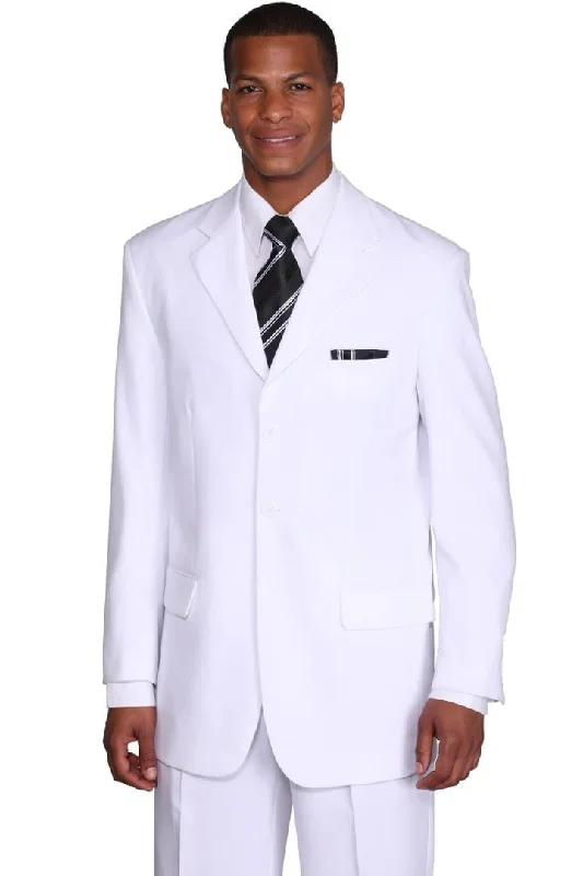 White Wedding Suit For Men - Perfect For Groom - Mens 3 Button Classic Fit Poplin Suit In White