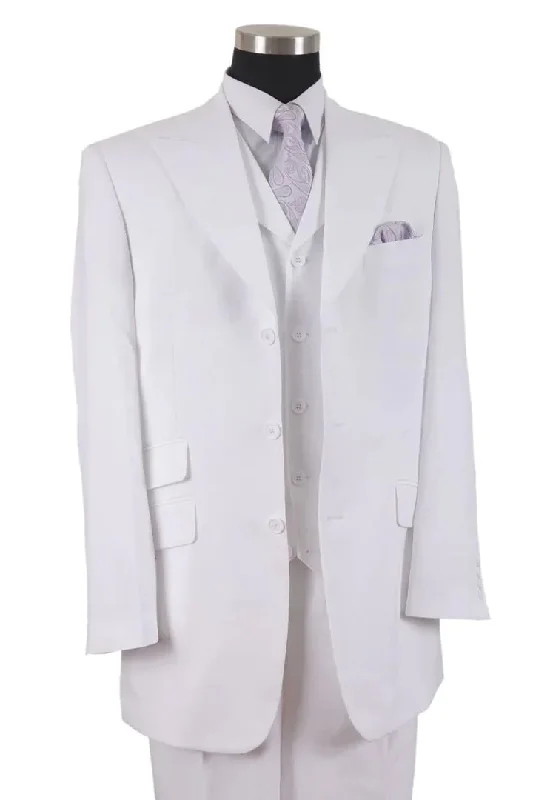 White Wedding Suit For Men - Perfect For Groom - Mens 3 Button Vested Wide Peak Lapel Fashion Suit In White