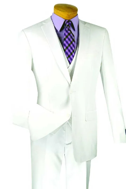 White Wedding Suit For Men - Perfect For Groom - Mens Basic 2 Button Vested Slim Fit Suit In White